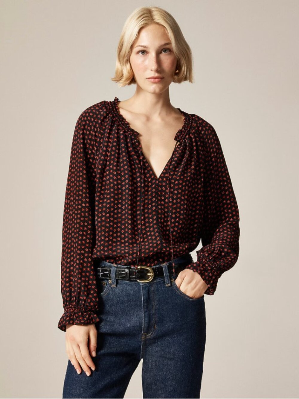 J. Crew Popover top in ditsy floral crepe de chine